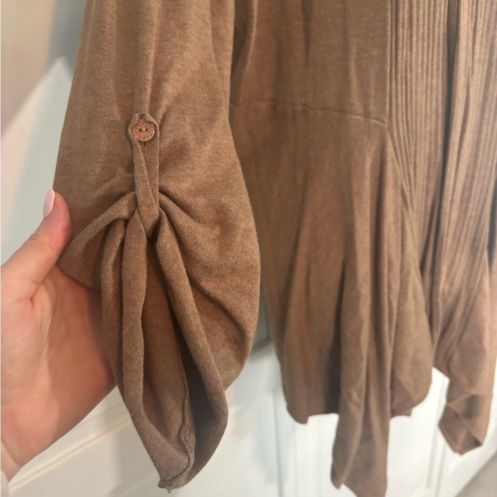Tan Brown Cardigan Sweater Open Front 3/4 Sleeve Coldwater Creek XL - Picture 5 of 10